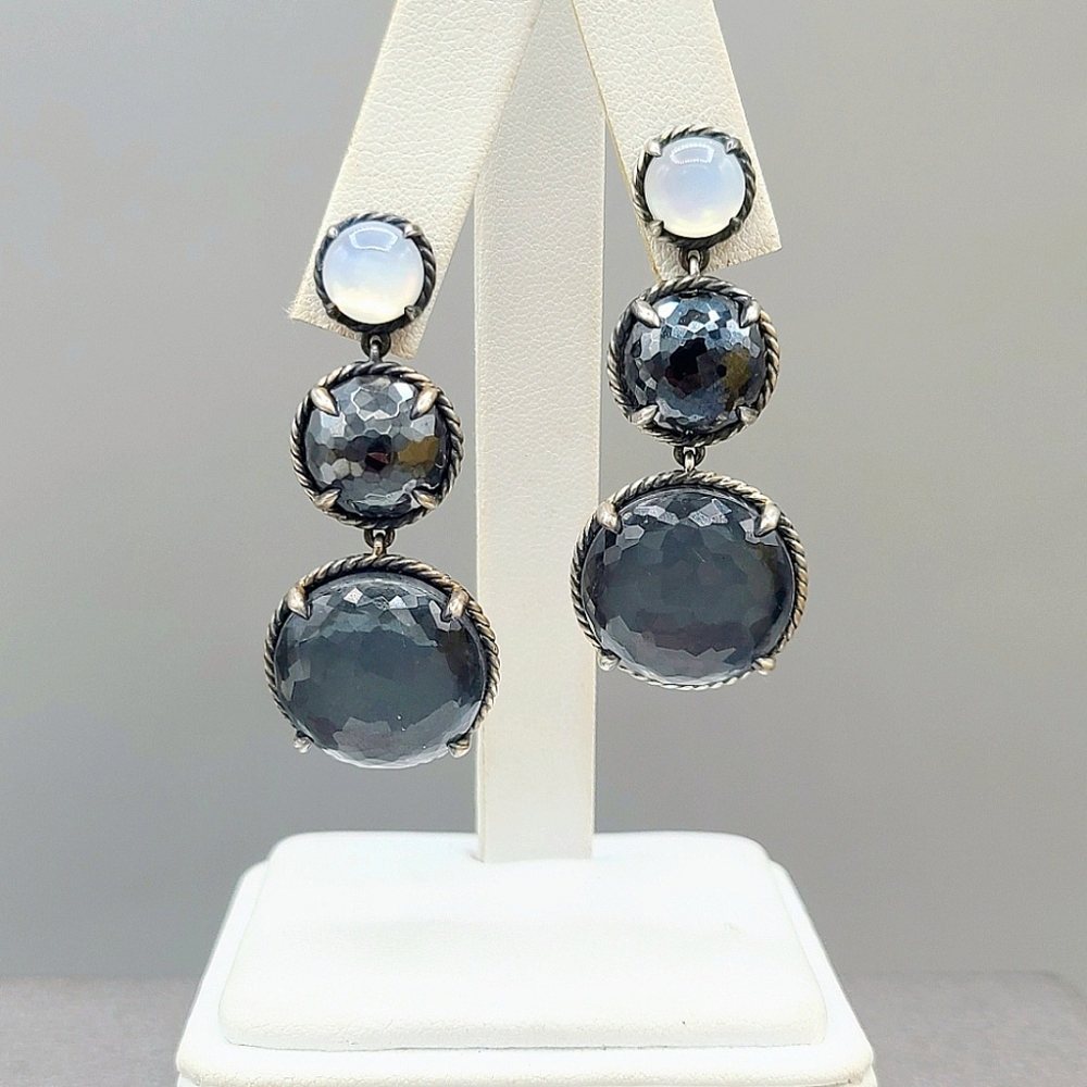 David Yurman Chatelaine Triple Drop Earrings With Moon Quartz, Black Orchid And